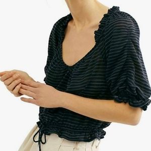 Free People striped elastic waist top szL NWT
